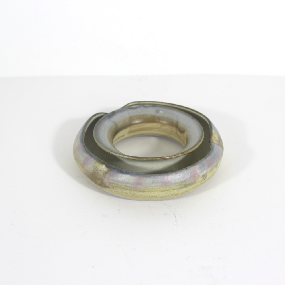 Ceramic Pansy Ring, Vintage Pale Blue Beige Studio Pottery Ikebana Flower Frog